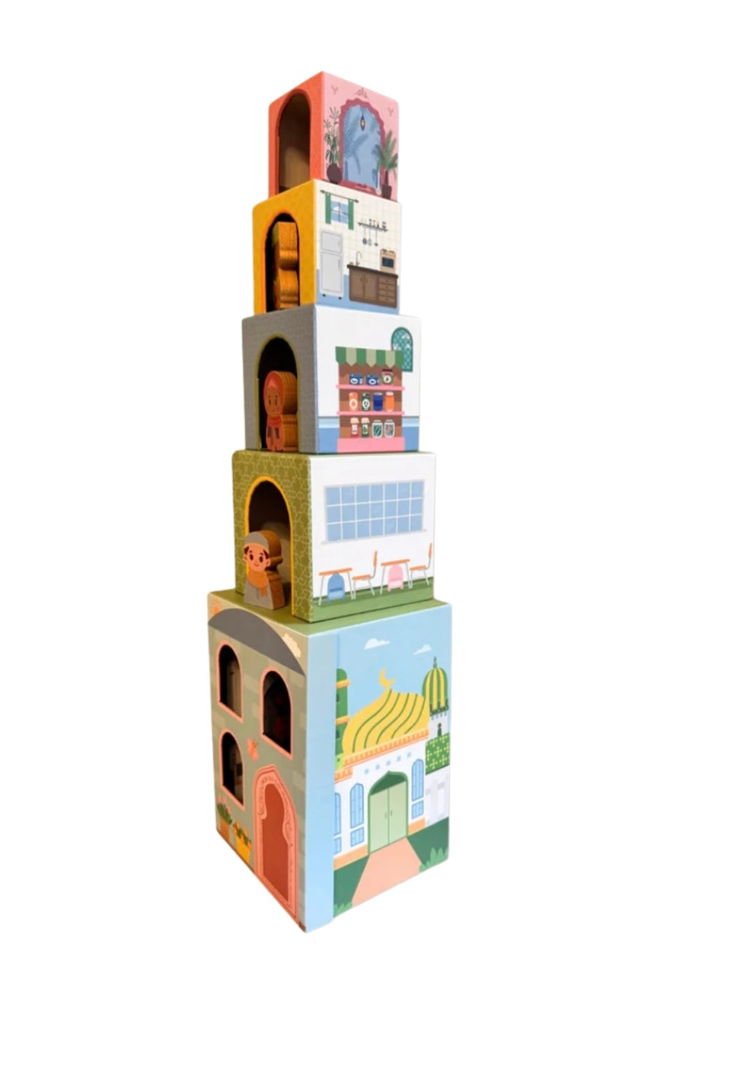 Stapelhaus-Set mit Holzfiguren