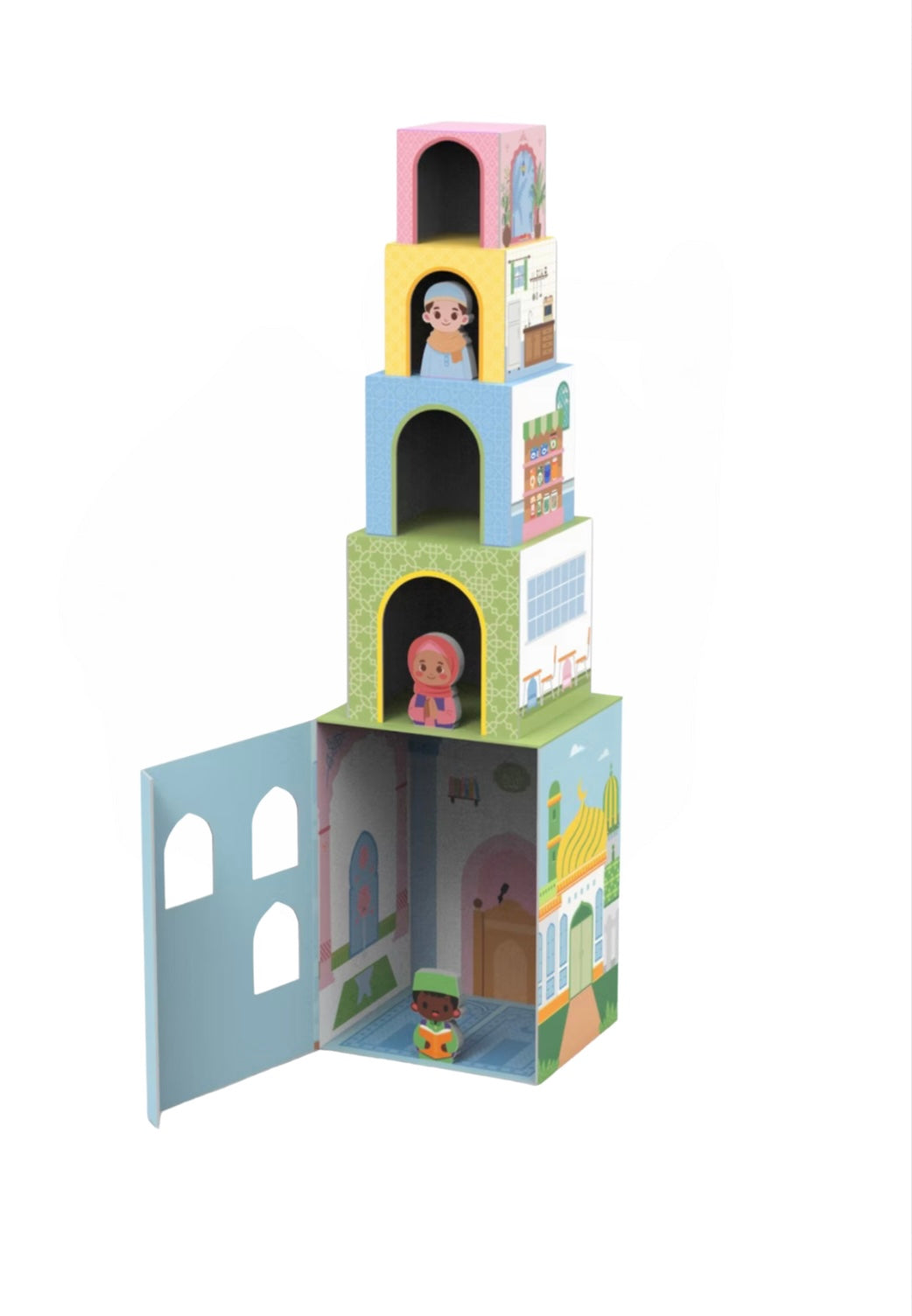 Stapelhaus-Set mit Holzfiguren